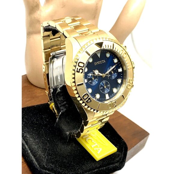 Invicta Men's Watch 36974 Pro Diver Quartz Chronograph Gold Steel Blue Dial 47mm - Picture 15 of 15